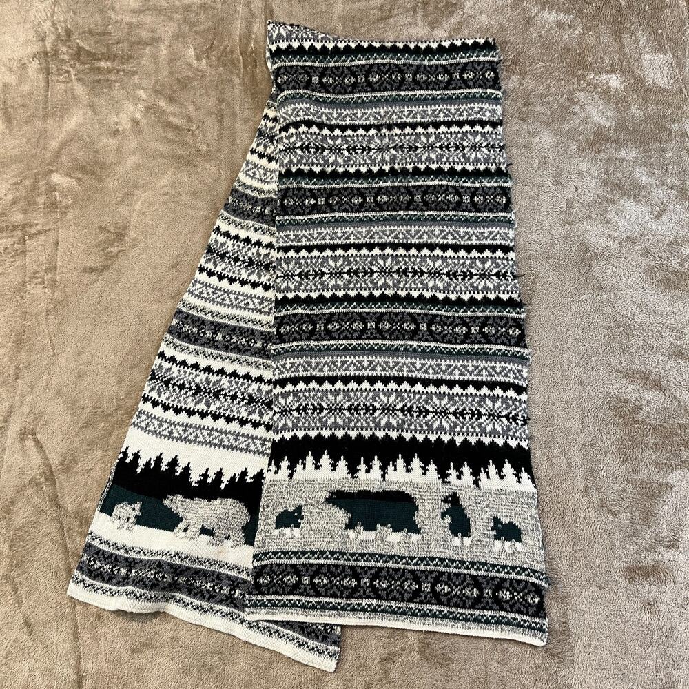 Scarf Patterned Knit Bears Men Women Unisex Fall Winter Neck Wrap